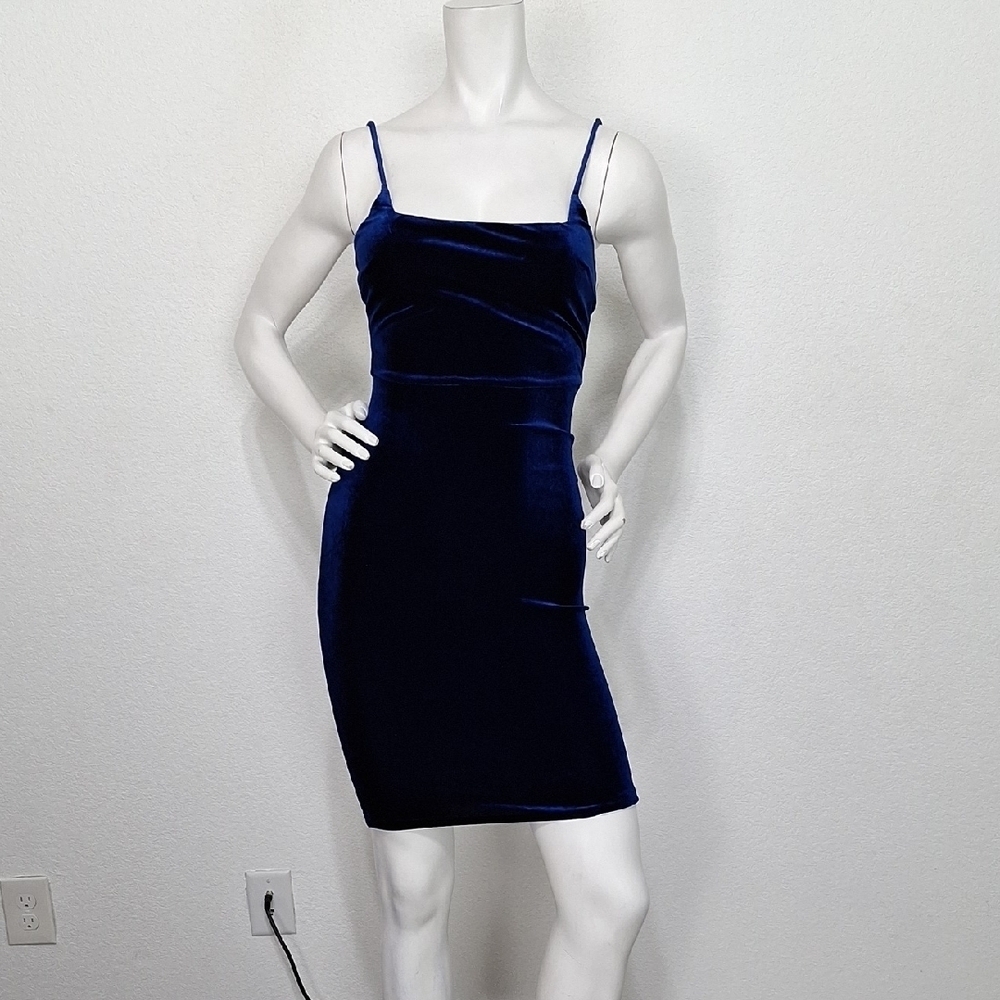 Lulus Blue Velvet Square Neck Whimsigoth Fairycore Witchy Bodycon Dress Size XS